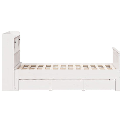Bookcase Bed without Mattress White 135x190 cm Double Solid Wood Pine