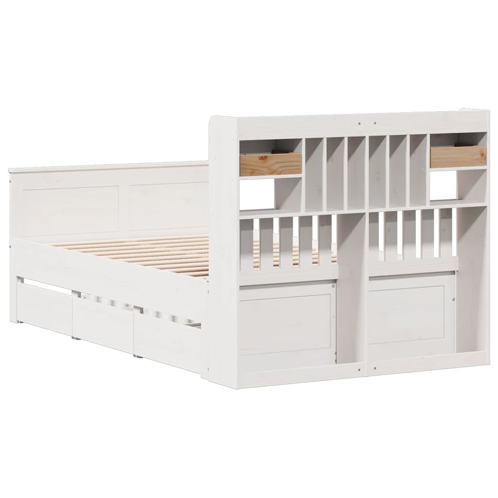 Bookcase Bed without Mattress White 135x190 cm Double Solid Wood Pine