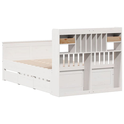 Bookcase Bed without Mattress White 135x190 cm Double Solid Wood Pine