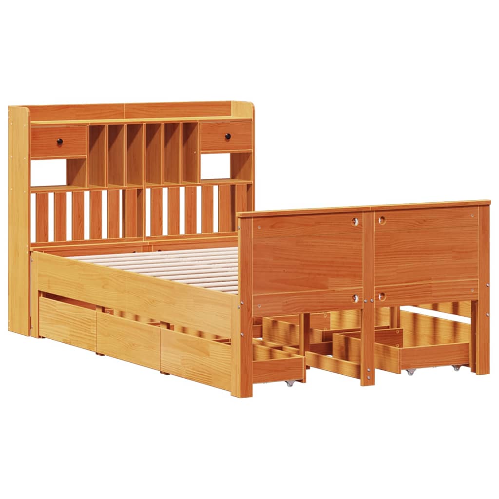 Bookcase Bed without Mattress Wax Brown 135x190 cm Double Solid Wood Pine