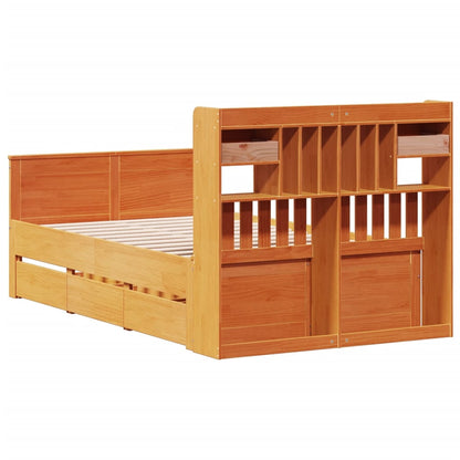 Bookcase Bed without Mattress Wax Brown 135x190 cm Double Solid Wood Pine