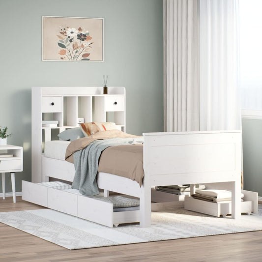 Bookcase Bed without Mattress White 75x190 cm Small Single Solid Wood Pine