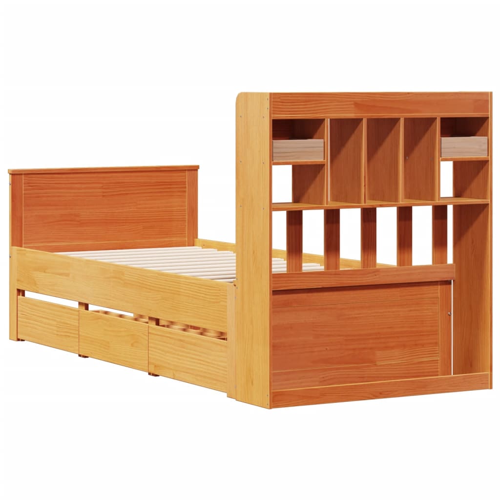 Bookcase Bed without Mattress Wax Brown 75x190 cm Small Single Solid Wood Pine
