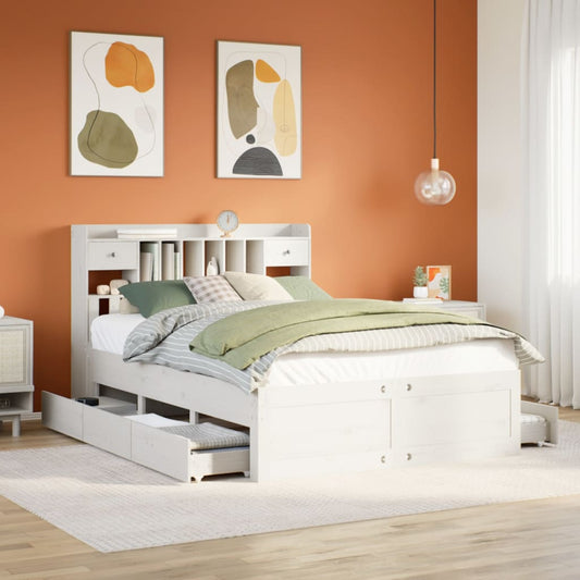 Bookcase Bed without Mattress White 140x200 cm Solid Wood Pine