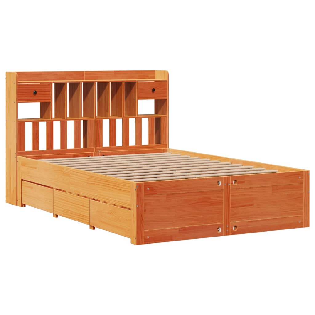 Bookcase Bed without Mattress Wax Brown 140x190 cm Solid Wood Pine