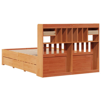Bookcase Bed without Mattress Wax Brown 140x190 cm Solid Wood Pine