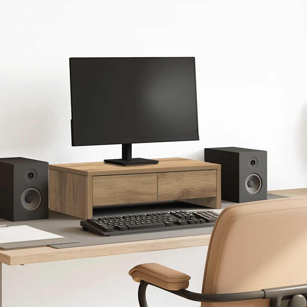 Monitor Stand with Drawers Artisian Oak 50x27x15 cm Engineered Wood