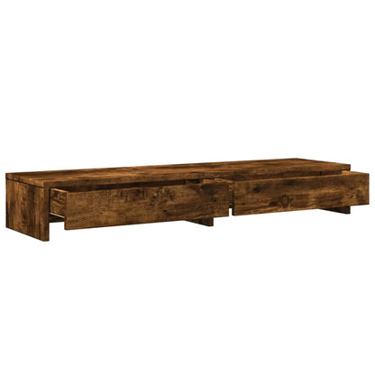 Monitor Stand with Drawers Smoked Oak 100x27x15 cm Engineered Wood