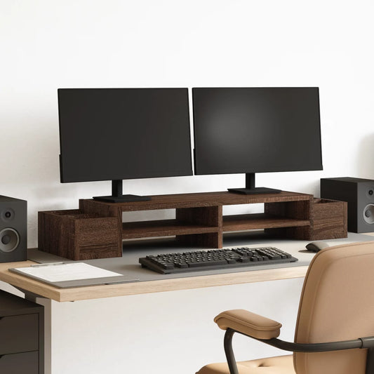 Monitor Stand with Storage Brown Oak 100x27x15 cm Engineered Wood