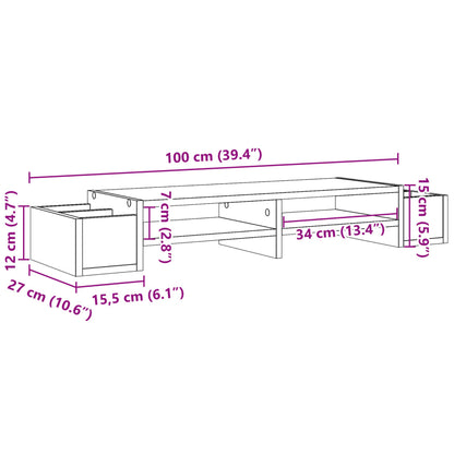 Monitor Stand with Storage Old Wood 100x27x15 cm Engineered Wood