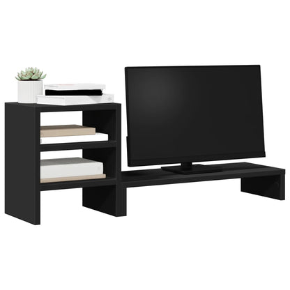 Monitor Stand with Desk Organiser Black Engineered Wood