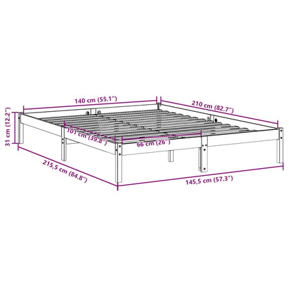 Extra Long Bed Frame without Mattress White 140x210 cm Solid Wood Pine