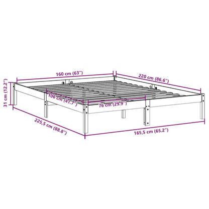 Extra Long Bed Frame without Mattress White 160x220 cm Solid Wood Pine