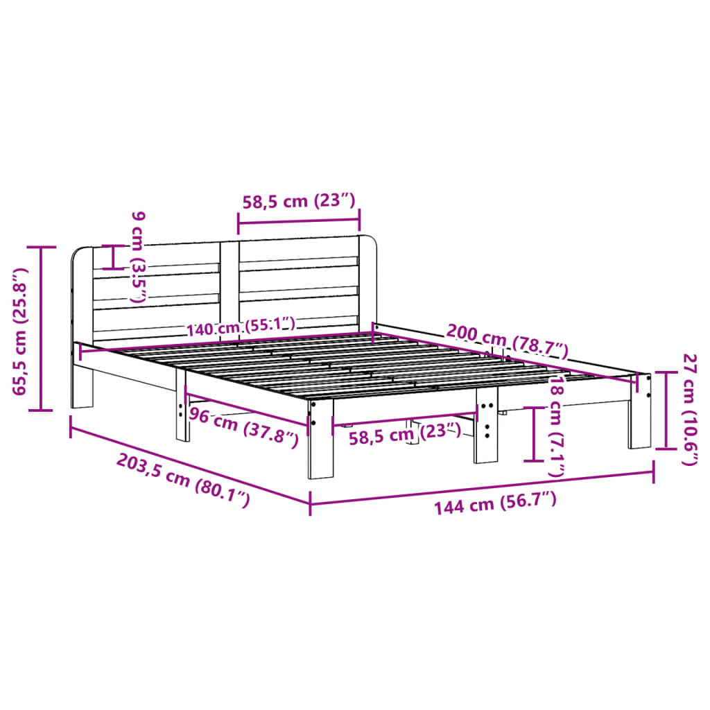 Bed Frame without Mattress 140x200 cm Solid Wood Pine