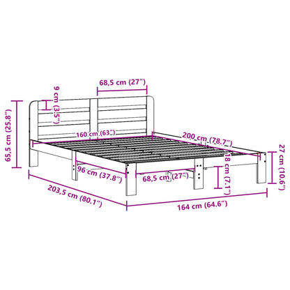 Bed Frame without Mattress Wax Brown 160x200 cm Solid Wood Pine