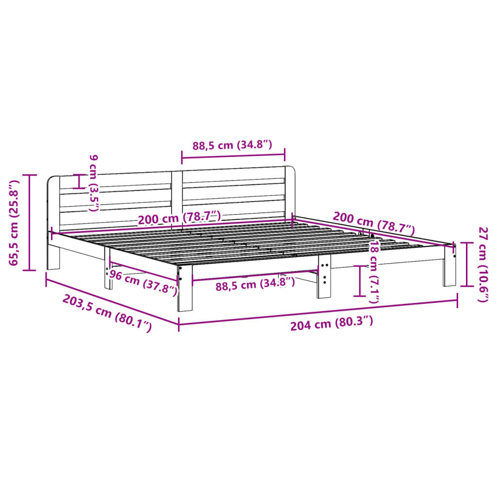 Bed Frame without Mattress 200x200 cm Solid Wood Pine