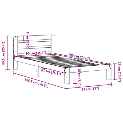 Bed Frame without Mattress Wax Brown 90x190 cm Single Solid Wood Pine