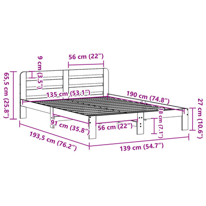 Bed Frame without Mattress Wax Brown 135x190 cm Double Solid Wood Pine