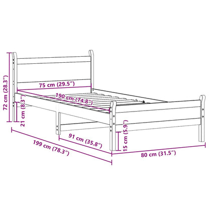 Bed Frame without Mattress Wax Brown 75x190 cm Small Single Solid Wood Pine