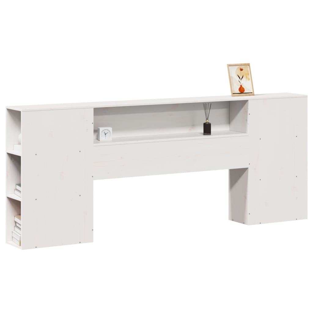 Headboard with Storage White 200 cm Solid Wood Pine