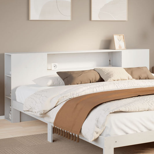 Headboard with Storage White 180 cm Solid Wood Pine