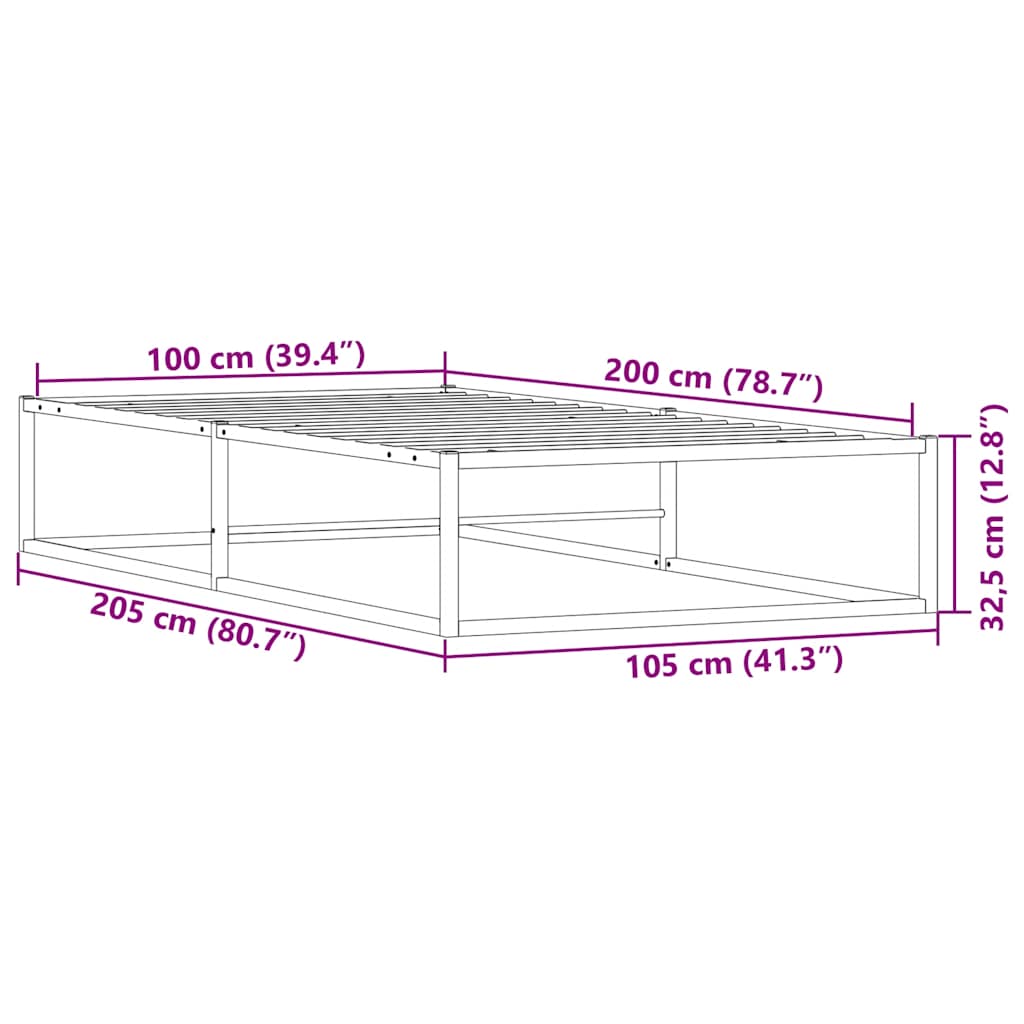 Bed Frame without Mattress White 100x200 cm Metal