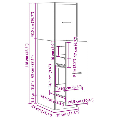 Apothecary Cabinet Grey Sonoma 30x41x118 cm Engineered Wood