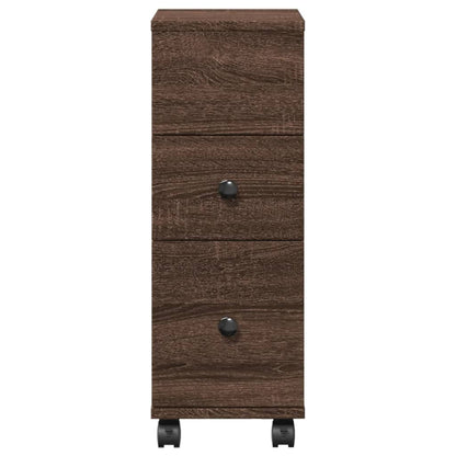 Narrow Bathroom Cabinet with Wheels Brown Oak Engineered Wood