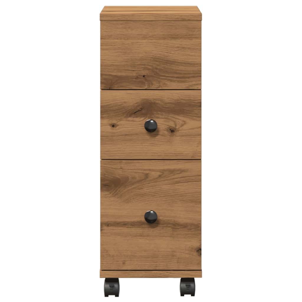Narrow Bathroom Cabinet with Wheels Artisian Oak Engineered Wood