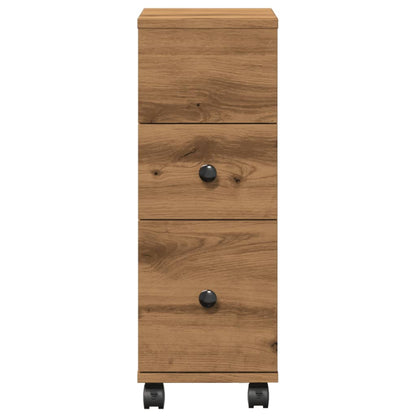 Narrow Bathroom Cabinet with Wheels Artisian Oak Engineered Wood