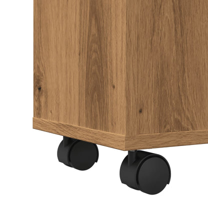 Narrow Bathroom Cabinet with Wheels Artisian Oak Engineered Wood