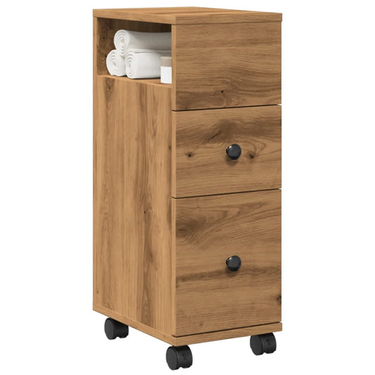 Narrow Bathroom Cabinet with Wheels Artisian Oak Engineered Wood