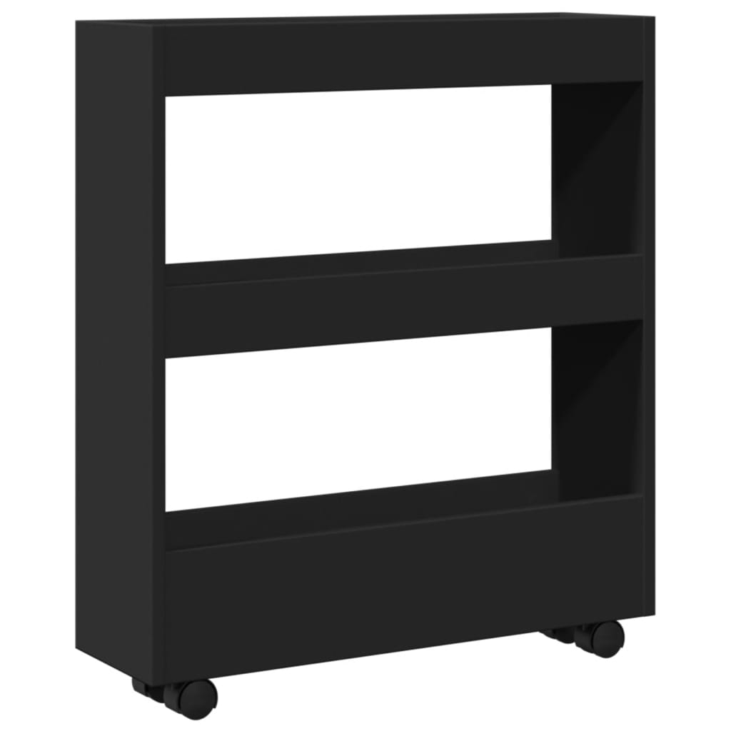 Narrow Storage Trolley 3 Tier Black Engineered Wood