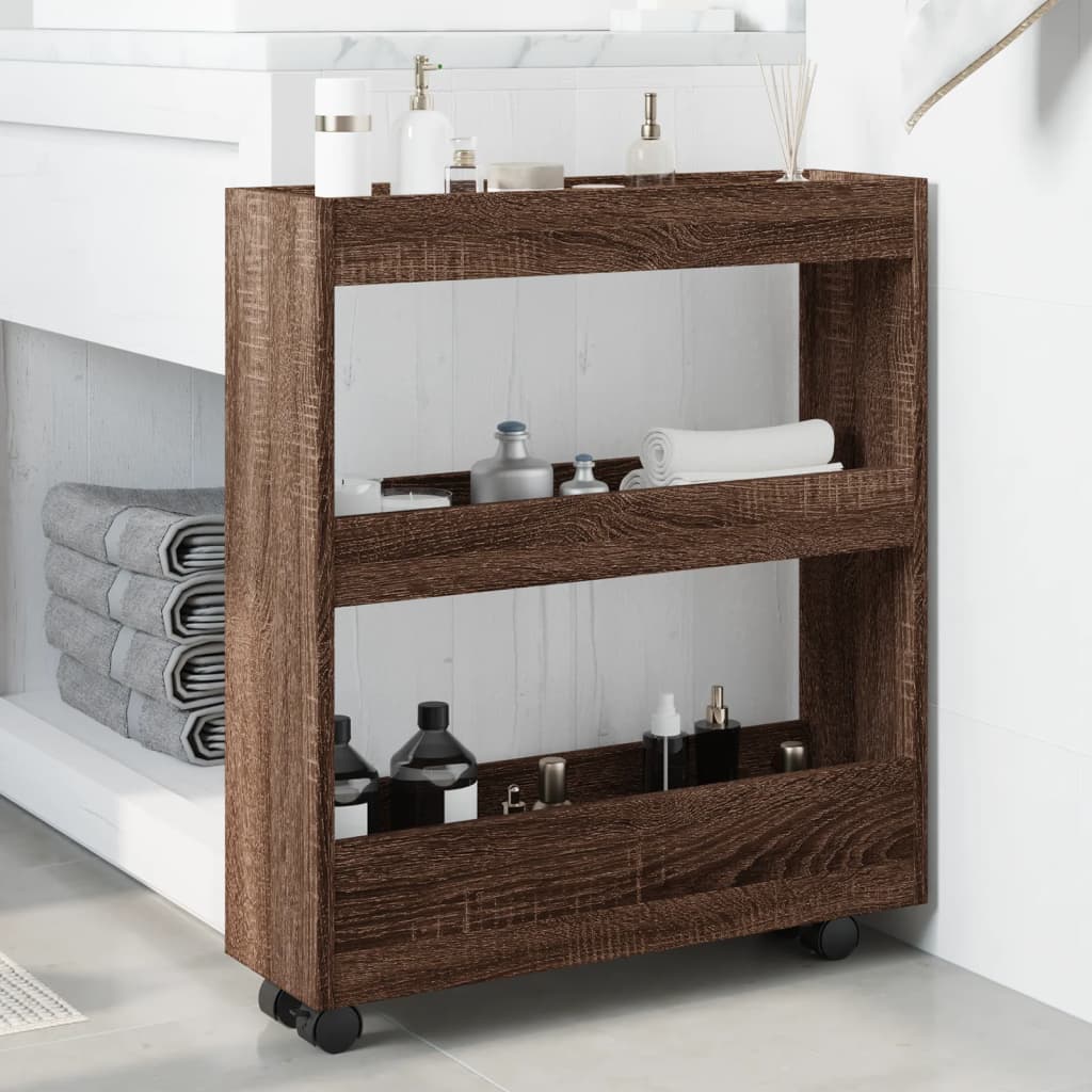 Narrow Storage Trolley 3 Tier Brown Oak Engineered Wood