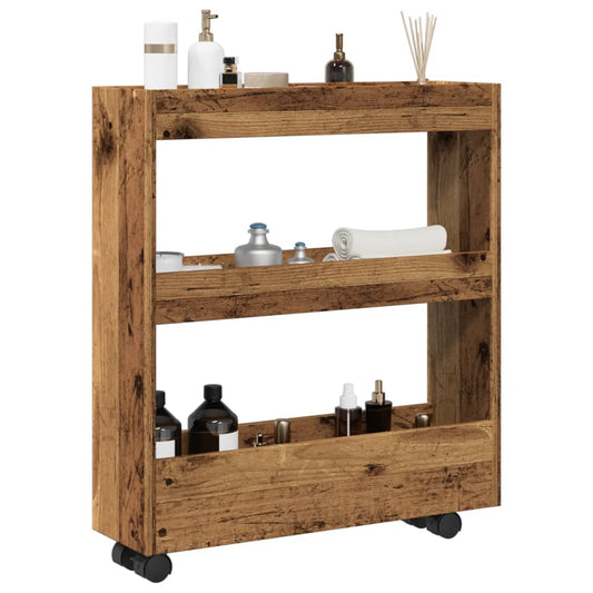 Narrow Storage Trolley 3 Tier Old Wood Engineered Wood
