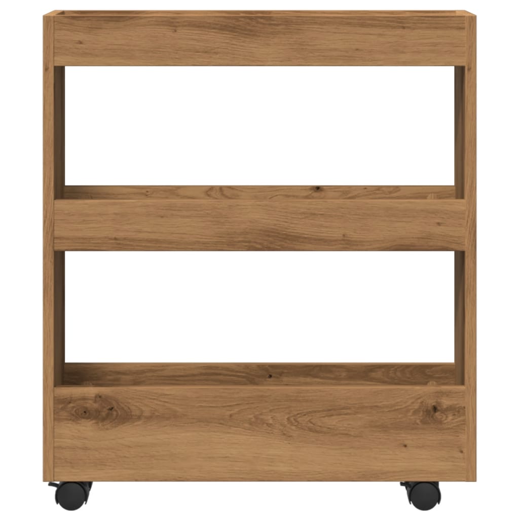 Narrow Storage Trolley 3 Tier Artisian Oak Engineered Wood