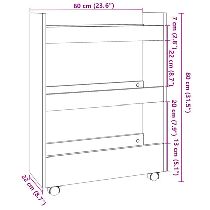 Narrow Storage Trolley 3 Tier Black Engineered Wood