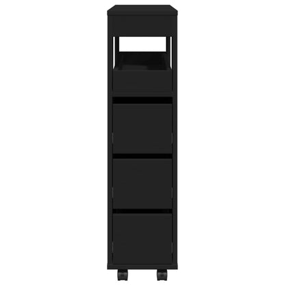 Narrow Bathroom Cabinet with Wheels Black Engineered Wood