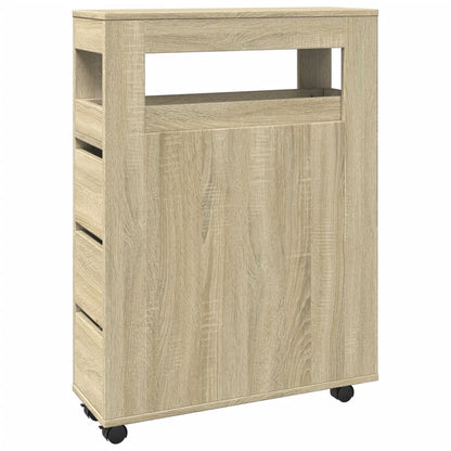 Narrow Bathroom Cabinet with Wheels Sonoma Oak Engineered Wood