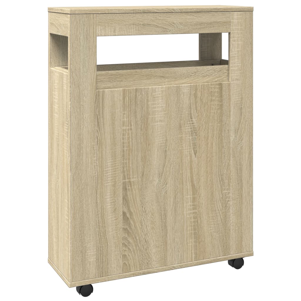 Narrow Bathroom Cabinet with Wheels Sonoma Oak Engineered Wood