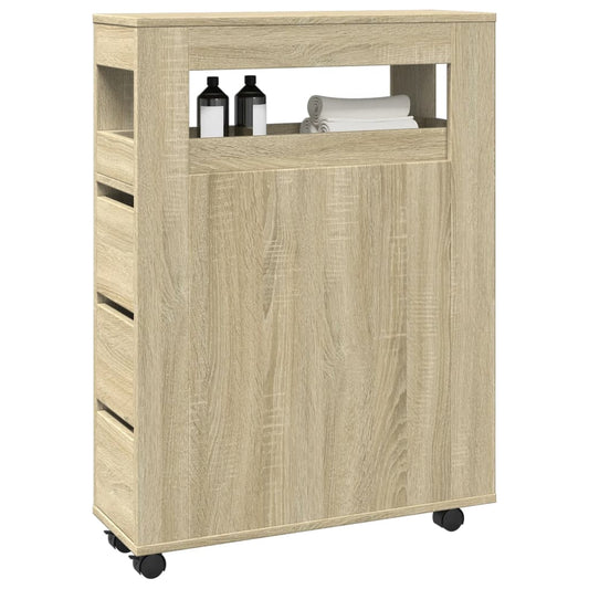 Narrow Bathroom Cabinet with Wheels Sonoma Oak Engineered Wood