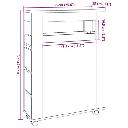 Narrow Bathroom Cabinet with Wheels Concrete Grey Engineered Wood