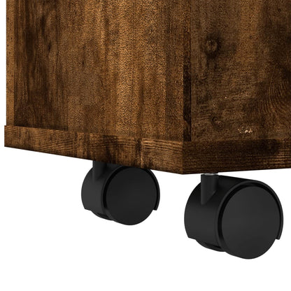 Narrow Bathroom Cabinet with Wheels Smoked Oak Engineered Wood