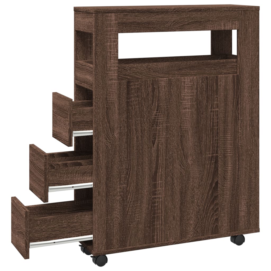 Narrow Bathroom Cabinet with Wheels Brown Oak Engineered Wood