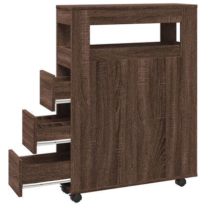 Narrow Bathroom Cabinet with Wheels Brown Oak Engineered Wood