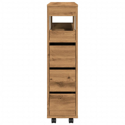 Narrow Bathroom Cabinet with Wheels Artisian Oak Engineered Wood
