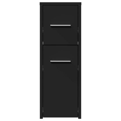 Narrow Bathroom Cupboard with Wheels Black Engineered Wood