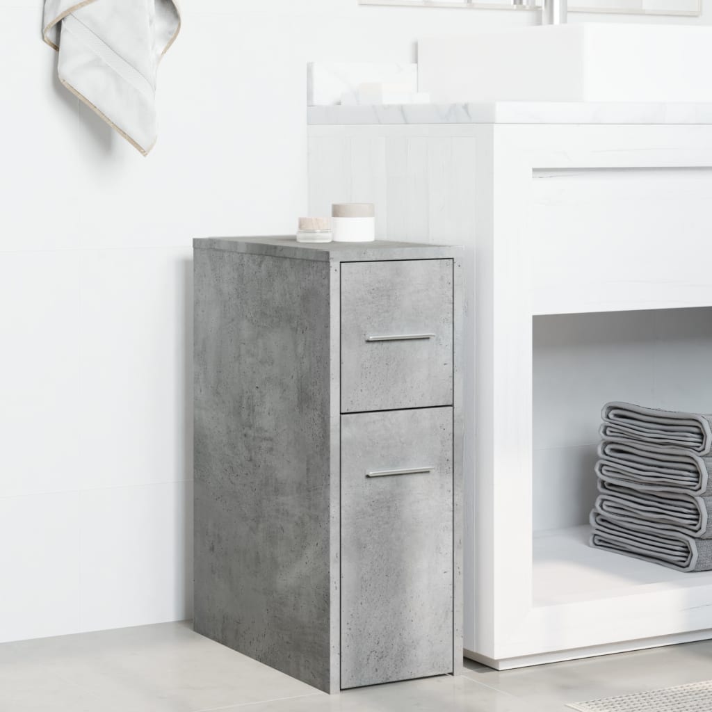 Narrow Bathroom Cupboard with Wheels Concrete Grey Engineered Wood