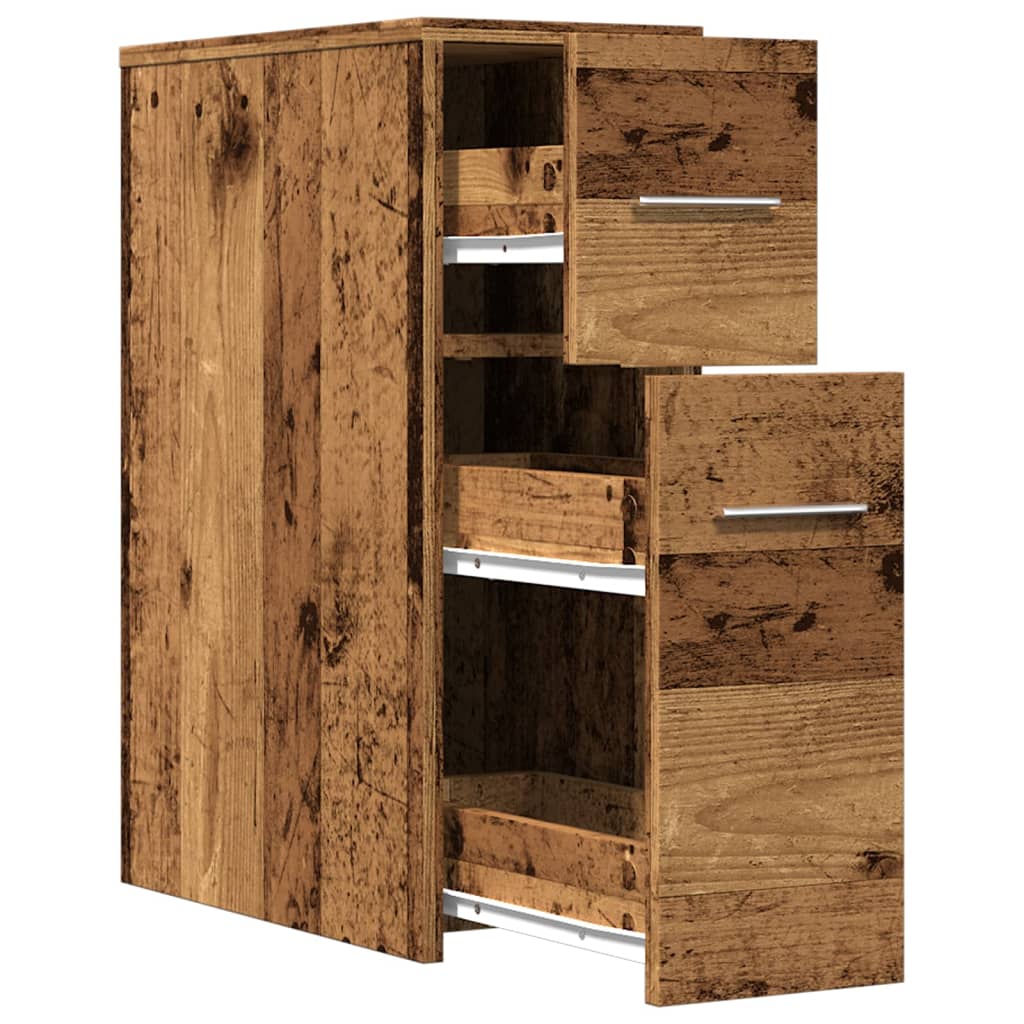 Narrow Bathroom Cupboard with Wheels Old Wood Engineered Wood