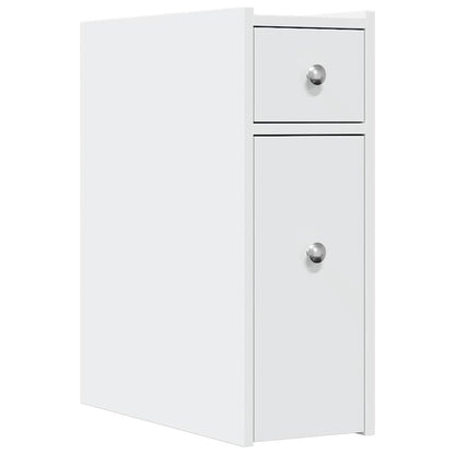 Narrow Bathroom Cupboard with Wheels White Engineered Wood